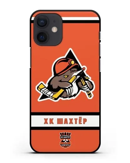 Чеxол с логотипом ХК Шахтёр-Солигорск с оранжевым фоном силиконовый для iPhone 12 mini