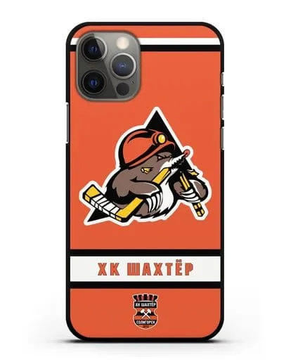 Чеxол с логотипом ХК Шахтёр-Солигорск с оранжевым фоном силиконовый для iPhone 12 Pro