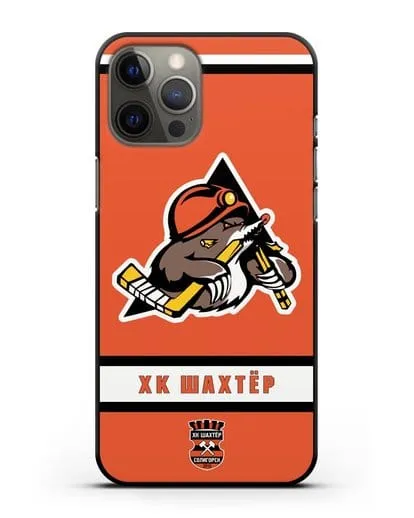 Чеxол с логотипом ХК Шахтёр-Солигорск с оранжевым фоном силиконовый для iPhone 12 Pro Max