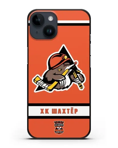 Чеxол с логотипом ХК Шахтёр-Солигорск с оранжевым фоном силиконовый для iPhone 14