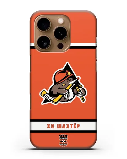 Чеxол с логотипом ХК Шахтёр-Солигорск с оранжевым фоном силиконовый для iPhone 16 Pro
