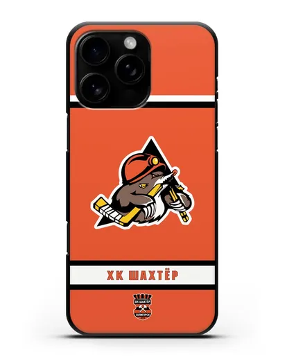 Чеxол с логотипом ХК Шахтёр-Солигорск с оранжевым фоном силиконовый для iPhone 16 Pro Max