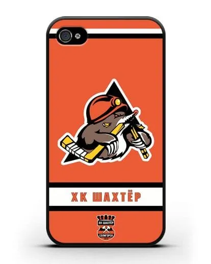 Чеxол с логотипом ХК Шахтёр-Солигорск с оранжевым фоном силиконовый для iPhone 4/4s