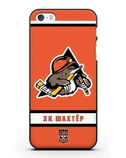 Чеxол с логотипом ХК Шахтёр-Солигорск с оранжевым фоном силиконовый для iPhone 5/5s/SE