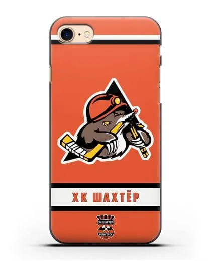 Чеxол с логотипом ХК Шахтёр-Солигорск с оранжевым фоном силиконовый для iPhone 8
