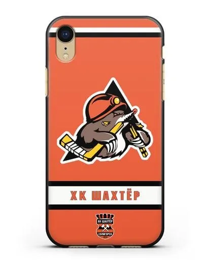 Чеxол с логотипом ХК Шахтёр-Солигорск с оранжевым фоном силиконовый для iPhone XR
