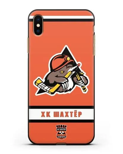 Чеxол с логотипом ХК Шахтёр-Солигорск с оранжевым фоном силиконовый для iPhone XS Max