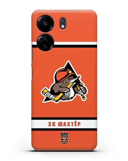 Чеxол с логотипом ХК Шахтёр-Солигорск с оранжевым фоном силиконовый для Xiaomi Poco C65