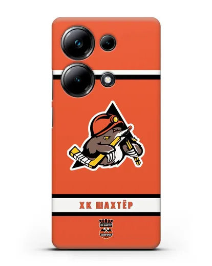Чеxол с логотипом ХК Шахтёр-Солигорск с оранжевым фоном силиконовый для Xiaomi Poco M6 Pro