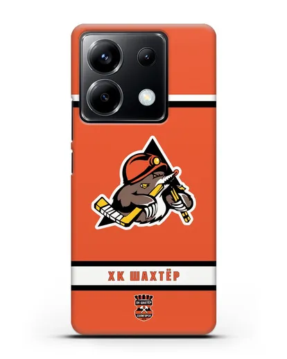 Чеxол с логотипом ХК Шахтёр-Солигорск с оранжевым фоном силиконовый для Xiaomi Poco X6