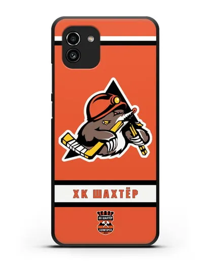 Чеxол с логотипом ХК Шахтёр-Солигорск с оранжевым фоном силиконовый для Samsung Galaxy A03 [SM-A035]