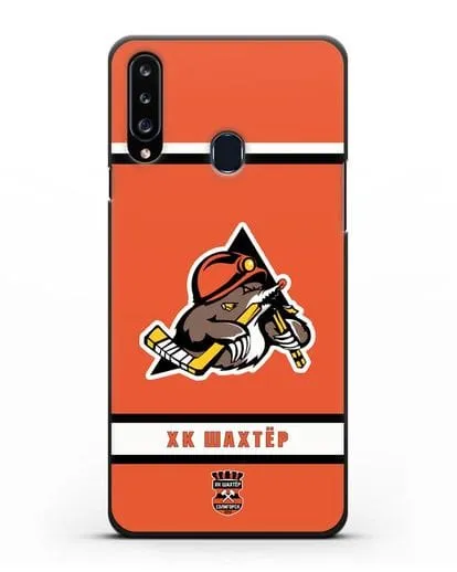 Чеxол с логотипом ХК Шахтёр-Солигорск с оранжевым фоном силиконовый для Samsung Galaxy A20s [SM-A207FN]