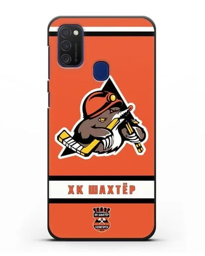 Чеxол с логотипом ХК Шахтёр-Солигорск с оранжевым фоном силиконовый для Samsung Galaxy M21 [SM-M215F]