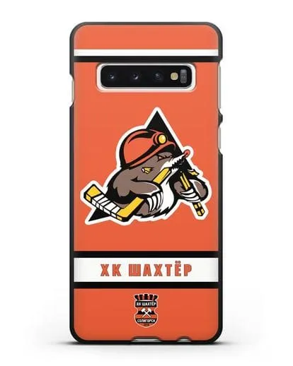 Чеxол с логотипом ХК Шахтёр-Солигорск с оранжевым фоном силиконовый для Samsung Galaxy S10 [SM-G973F]