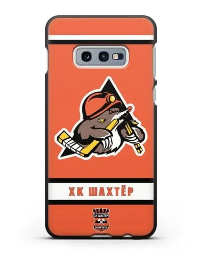 Чеxол с логотипом ХК Шахтёр-Солигорск с оранжевым фоном силиконовый для Samsung Galaxy S10e [SM-G970F]