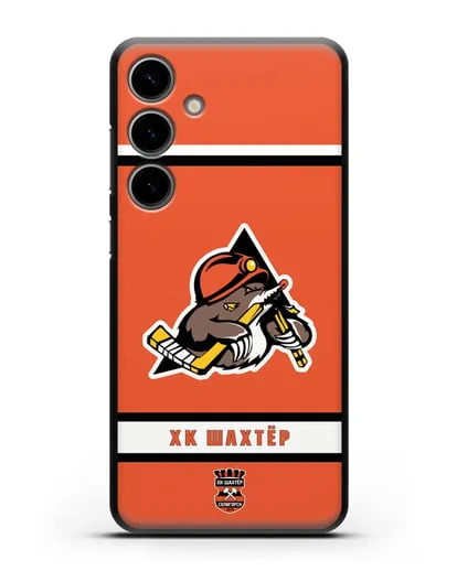 Чеxол с логотипом ХК Шахтёр-Солигорск с оранжевым фоном силиконовый для Samsung Galaxy S24 Plus