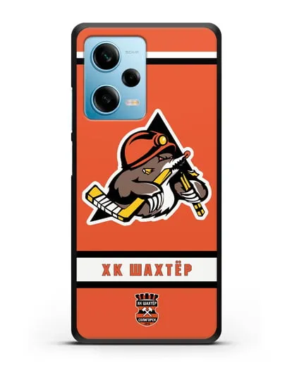 Чеxол с логотипом ХК Шахтёр-Солигорск с оранжевым фоном силиконовый для Xiaomi Redmi Note 12 5G