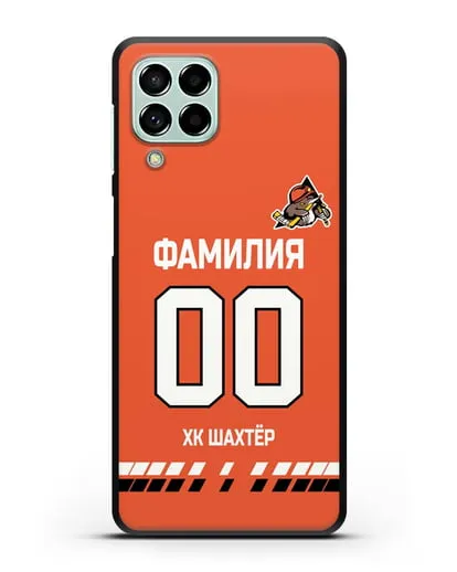 Именной чехол ХК Шахтер-Солигорск с фамилией и номером (сезон 2019-2020) оранжевая форма силиконовый для Samsung Galaxy M53 [SM-M536]