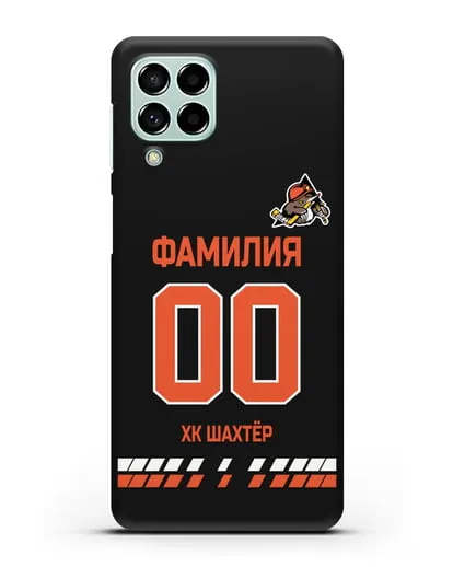 Именной чехол ХК Шахтер-Солигорск с фамилией и номером (сезон 2019-2020) черная форма силиконовый для Samsung Galaxy M53 [SM-M536]