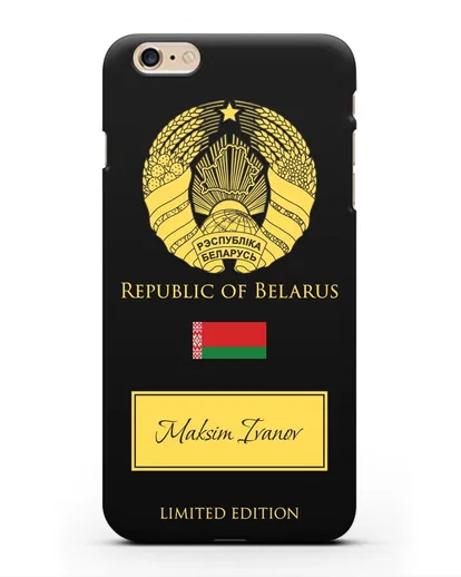 Чехол с гербом и флагом Республики Беларусь с именем, фамилией на английском языке силиконовый для iPhone 6 Plus