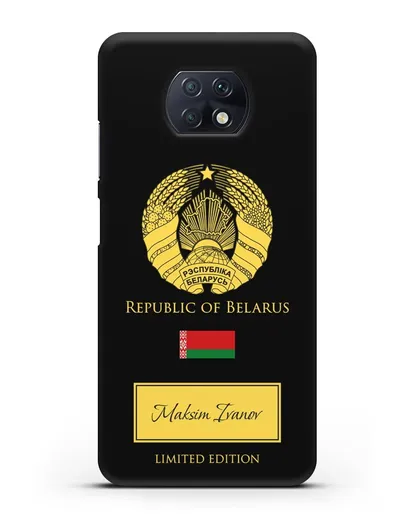 Чехол с гербом и флагом Республики Беларусь с именем, фамилией на английском языке силиконовый для Xiaomi Redmi Note 9T