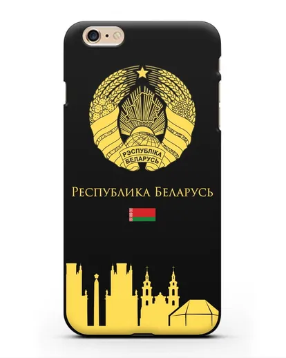 Чехол с гербом Беларуси и силуэтами Минска с надписью на русском языке силиконовый для iPhone 6s Plus