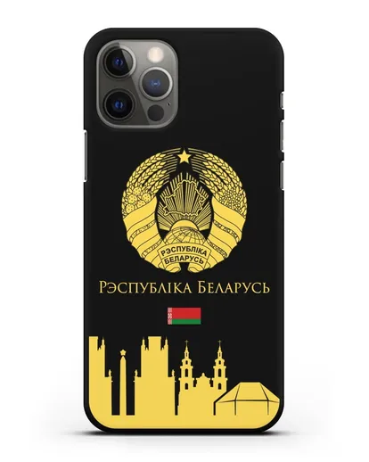 Чехол с гербом Беларуси и силуэтами Минска с надписью на белорусском языке силиконовый для iPhone 12 Pro