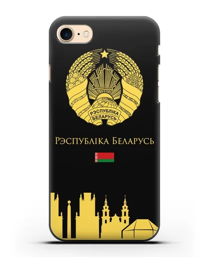 Чехол с гербом Беларуси и силуэтами Минска с надписью на белорусском языке силиконовый для iPhone 7
