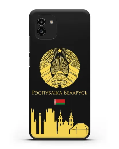 Чехол с гербом Беларуси и силуэтами Минска с надписью на белорусском языке силиконовый для Samsung Galaxy A03 [SM-A035]