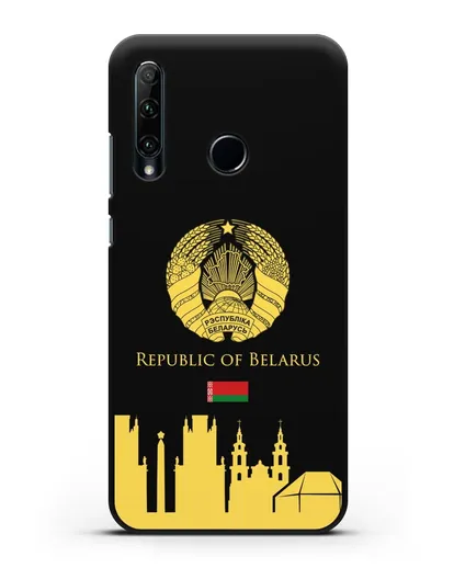 Чехол с гербом Беларуси и силуэтами Минска с надписью на английском языке силиконовый для Honor 20e