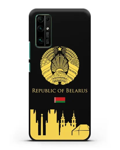 Чехол с гербом Беларуси и силуэтами Минска с надписью на английском языке силиконовый для Honor 30