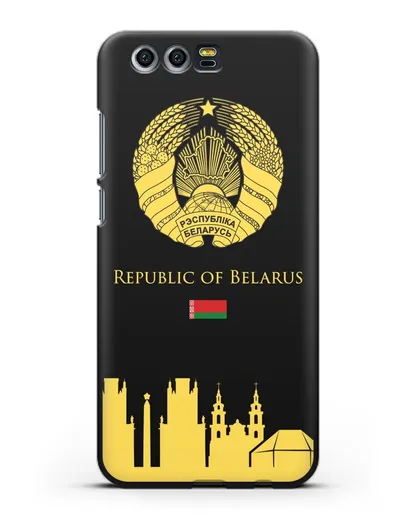Чехол с гербом Беларуси и силуэтами Минска с надписью на английском языке силиконовый для Honor 9