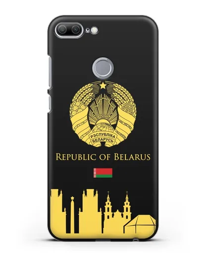 Чехол с гербом Беларуси и силуэтами Минска с надписью на английском языке силиконовый для Honor 9 Lite