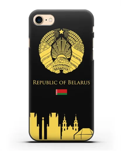 Чехол с гербом Беларуси и силуэтами Минска с надписью на английском языке силиконовый для iPhone 8