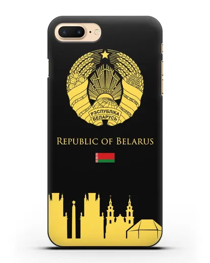 Чехол с гербом Беларуси и силуэтами Минска с надписью на английском языке силиконовый для iPhone 7 Plus