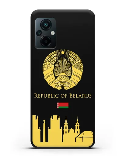Чехол с гербом Беларуси и силуэтами Минска с надписью на английском языке силиконовый для Xiaomi Poco M5