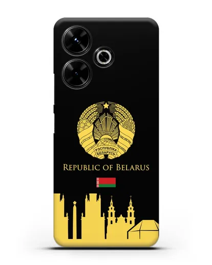 Чехол с гербом Беларуси и силуэтами Минска с надписью на английском языке силиконовый для Xiaomi Poco M6