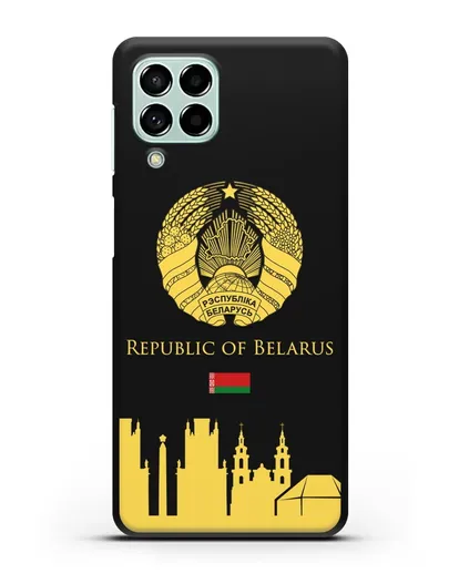 Чехол с гербом Беларуси и силуэтами Минска с надписью на английском языке силиконовый для Samsung Galaxy M53 [SM-M536]
