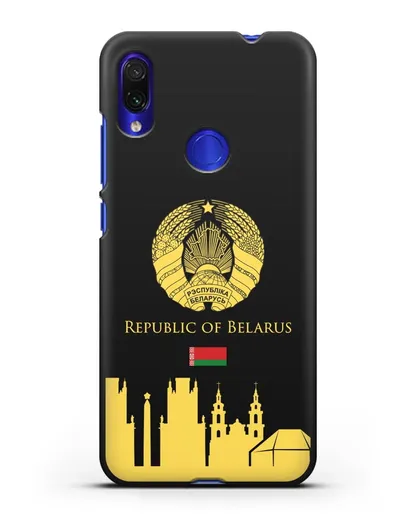 Чехол с гербом Беларуси и силуэтами Минска с надписью на английском языке силиконовый для Xiaomi Redmi Note 7