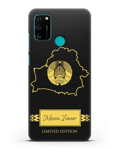 Чехол с силуэтом и гербом Республики Беларусь с именем, фамилией на английском языке силиконовый для Honor 9A