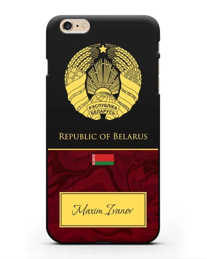 Чехол с гербом Беларуси с именем, фамилией на английском языке, красный мрамор силиконовый для iPhone 6 Plus