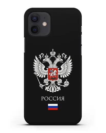 Чехол с двуглавым орлом, с флагом и надписью Россия силиконовый для iPhone 12