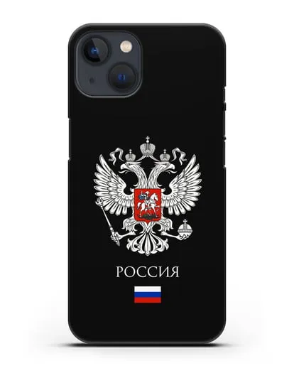 Чехол с двуглавым орлом, с флагом и надписью Россия силиконовый для iPhone 13 Mini