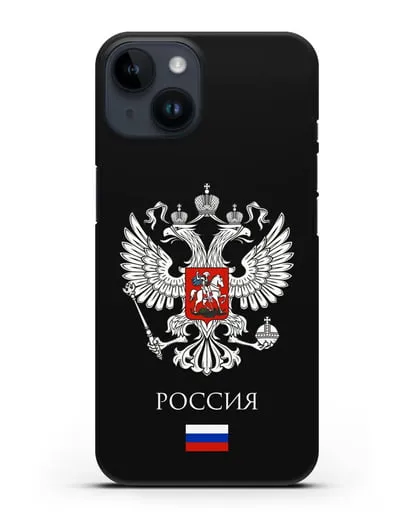 Чехол с двуглавым орлом, с флагом и надписью Россия силиконовый для iPhone 14
