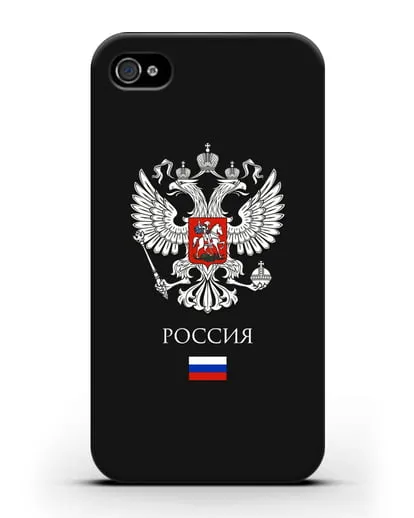 Чехол с двуглавым орлом, с флагом и надписью Россия силиконовый для iPhone 4/4s