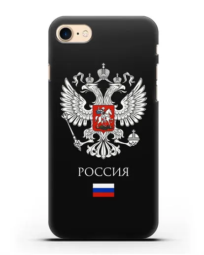 Чехол с двуглавым орлом, с флагом и надписью Россия силиконовый для iPhone 8