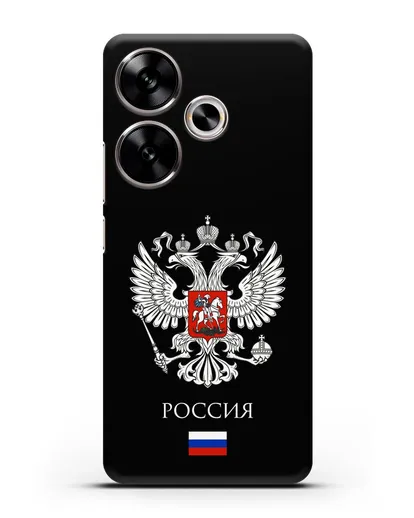 Чехол с двуглавым орлом, с флагом и надписью Россия силиконовый для Xiaomi Poco F6