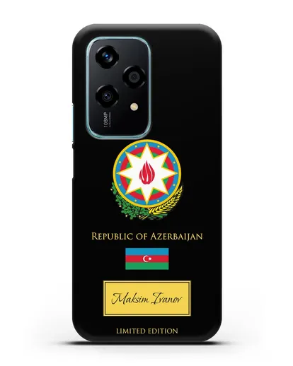 Чехол с гербом и флагом Республики Азербайджан с именем, фамилией на английском языке силиконовый для Honor 200 Lite