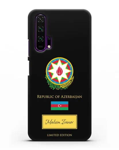 Чехол с гербом и флагом Республики Азербайджан с именем, фамилией на английском языке силиконовый для Honor 20 Pro