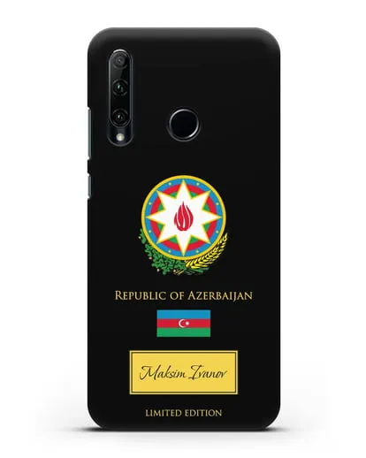 Чехол с гербом и флагом Республики Азербайджан с именем, фамилией на английском языке силиконовый для Honor 20e